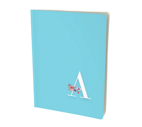 Light blue A monogram floral notebook.