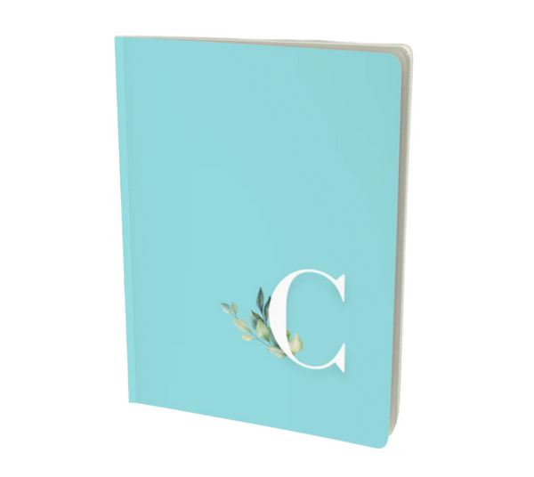 C Monogram floral notebook in teal blue.