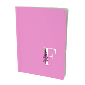 A pretty pink F monogram  floral notebook.