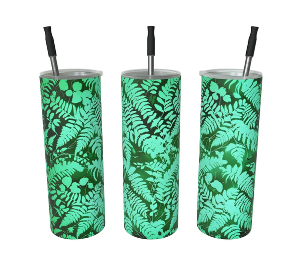 Fern design on a stainless steel tumbler from Spruce and Heron.