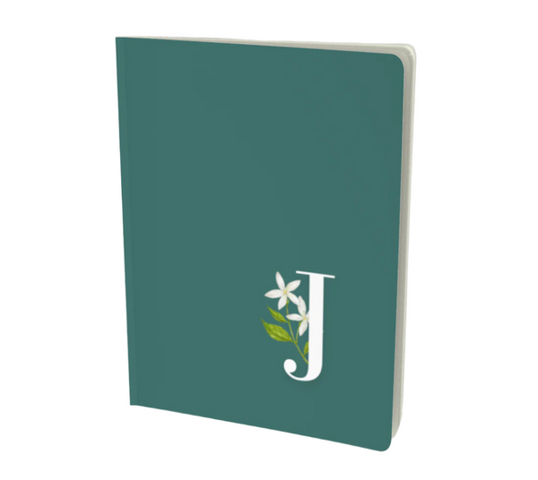 J monogram notebook with a floral element.