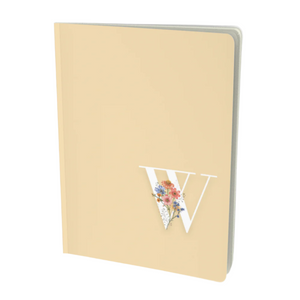 W Monogram Notebook in a creamy yellow color - with floral embellishment.