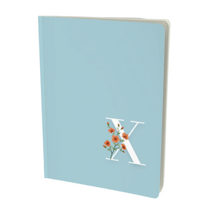 X Monogram Floral Notebook in light blue with pink flower embellishment.