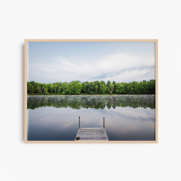 Reflection on a Lake, Dock at a cottage Print