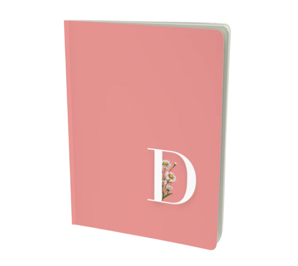 Peachy pink D Monogram floral notebook.