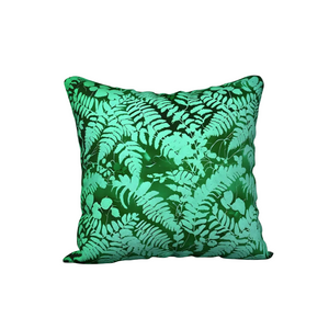 A square throw pillow cover featuring a vibrant green fern pattern, set against a plain white background - fern cushion cover from Spruce and Heron.