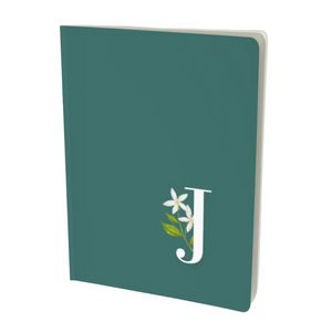  J monogram notebook with a floral element.