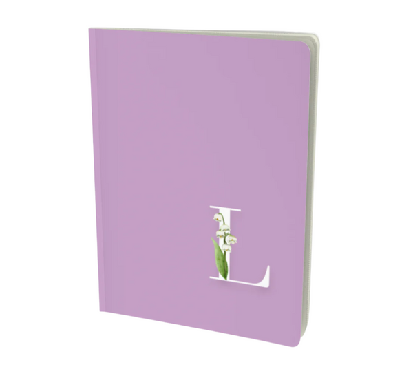 L monogram floral notebook in lilac color.