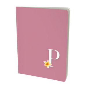 P monogram floral notebook with a yellow flower embellishment.
