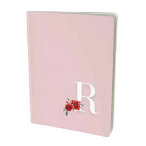 R monogram floral notebook in pink - with rose embellishment.