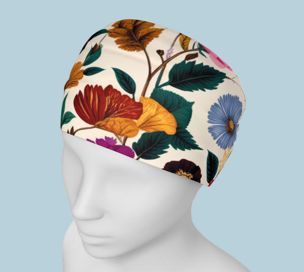 Floral patterned headband on a mannequin head against a white background - Vintage Summer Floral Headband from Spruce and Heron.