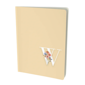 W Monogram Notebook in a creamy yellow color - with floral embellishment. 