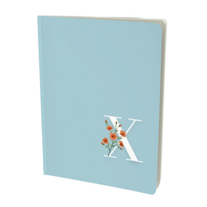 X Monogram Notebook in light blue with floral embellishment.