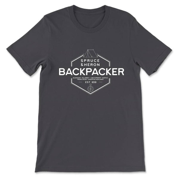 Backpacker T-shirt Design - unisex, 100% cotton t-shirt from Spruce and Heron
