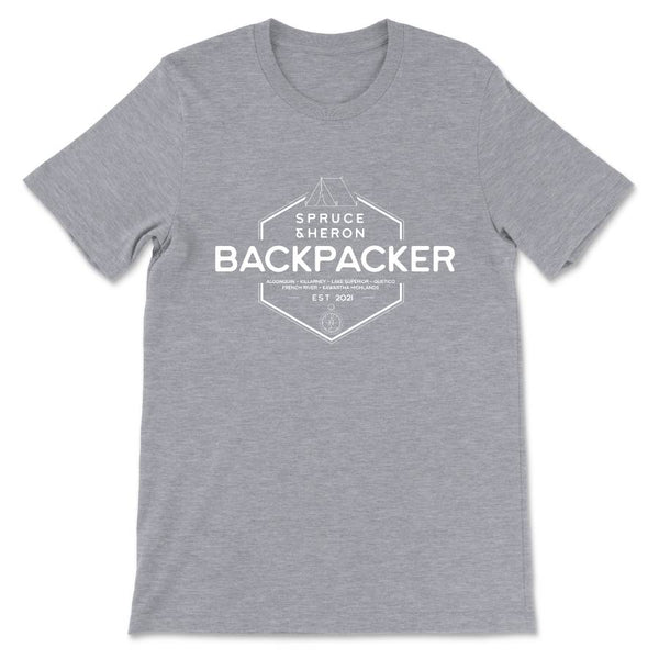 Backpacker T-shirt Design - unisex, 100% cotton t-shirt from Spruce and Heron