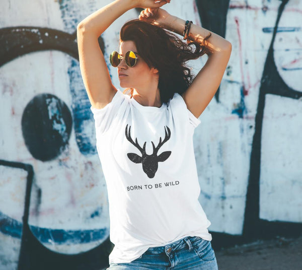 Born to be wild t-shirt - with deer head. Unisex t-shirt.