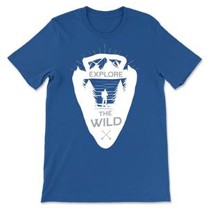 Explore The Wild T-shirt in Royal Blue. Nature T-Shirt Design Mountains Hiking Outdoors