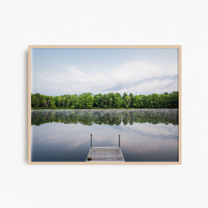 Reflection on a Lake, Dock at a cottage Print